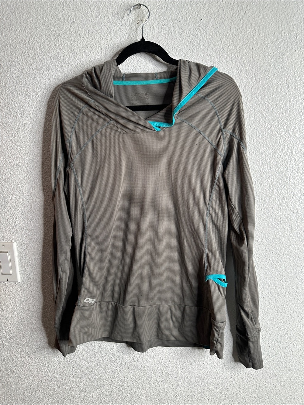 Outdoor Research Women's Gray Hooded tip with Teal Accents size Medium
